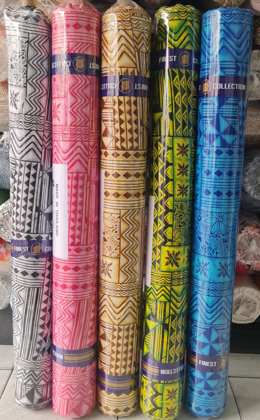 Polynesian Elegance: 36" Polyester Fabric with Poly Cotton Feel– Tribal and Floral Fusion  Tapa Block Print- Made In Thailand - Low Price  | Gtex Fabrics