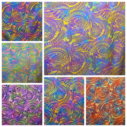 GTEX Collection P100 - Abstract Tribal Watercolor Tattoo Ink  Print Luau All Over Design - Peach Skin Fabric 45"  | Gtex Fabrics