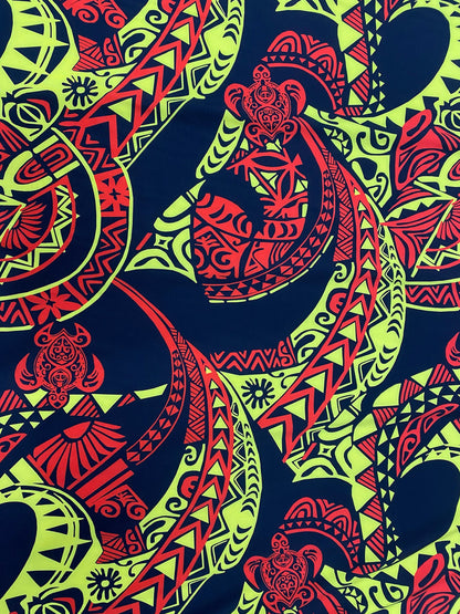 New Tropical Tribal Turtle Design Polynesian Fabric - Peach Skin Fabric- by the Yard 58" Wide - New Design - Hawaiian Fabric  | Gtex Fabrics