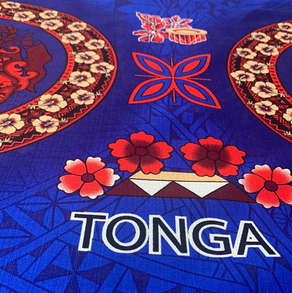 Polynesian Doby Cloth, Bark Cloth, 100% Cotton, High Quality Rich Colors - Seal of Tonga Cloth, Tonga Island Fabric, New Design - Blue | Gtex Fabrics