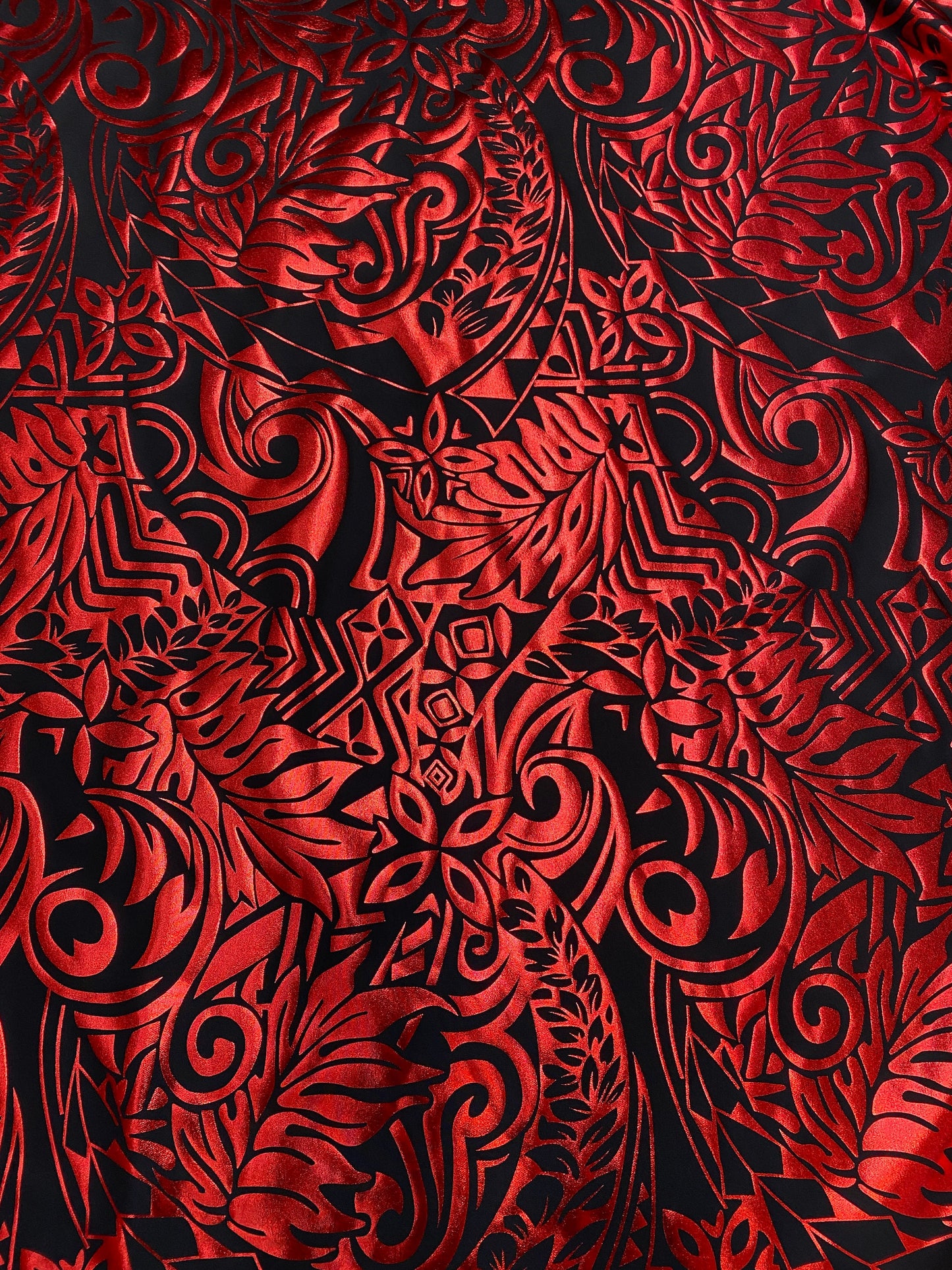 GTEX Collection- Exquisite Traditional Polynesian Tattoo Design | Foil Fabric - 2 Way Stretch Fabric - 60" Luxury Quality (Black & Red)   | Gtex Fabrics