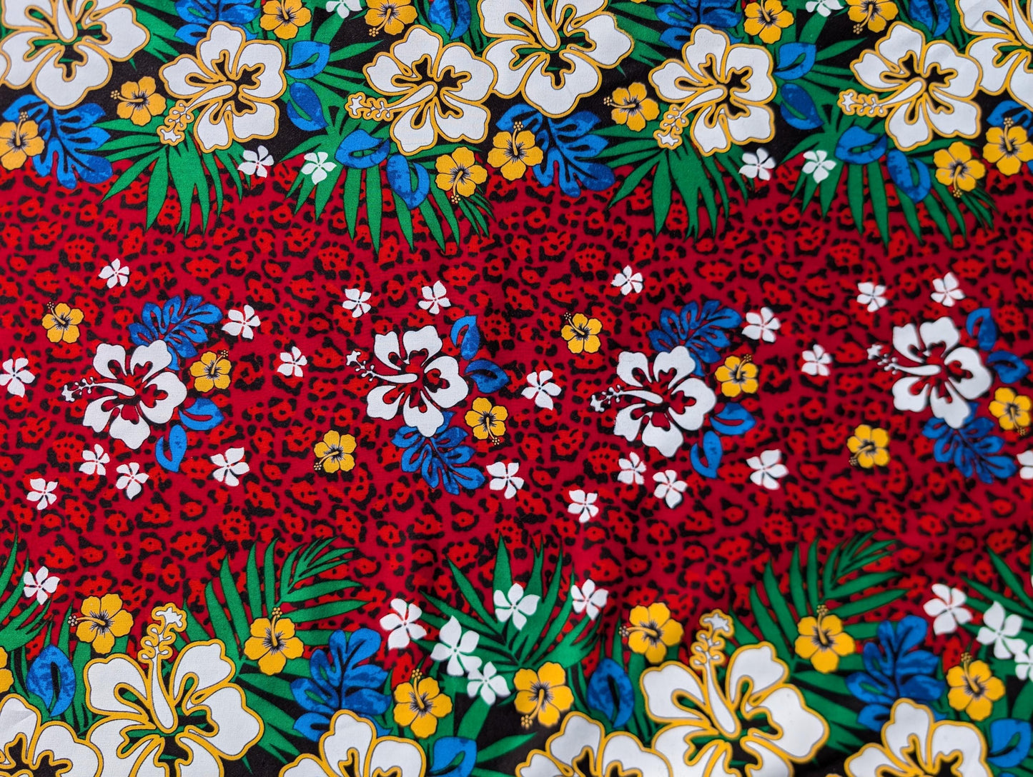 Polynesian Hibiscus Floral Rayon Fabric - 45" Wide, Soft Tropical Design, Sold by the Yard  | Gtex Fabrics