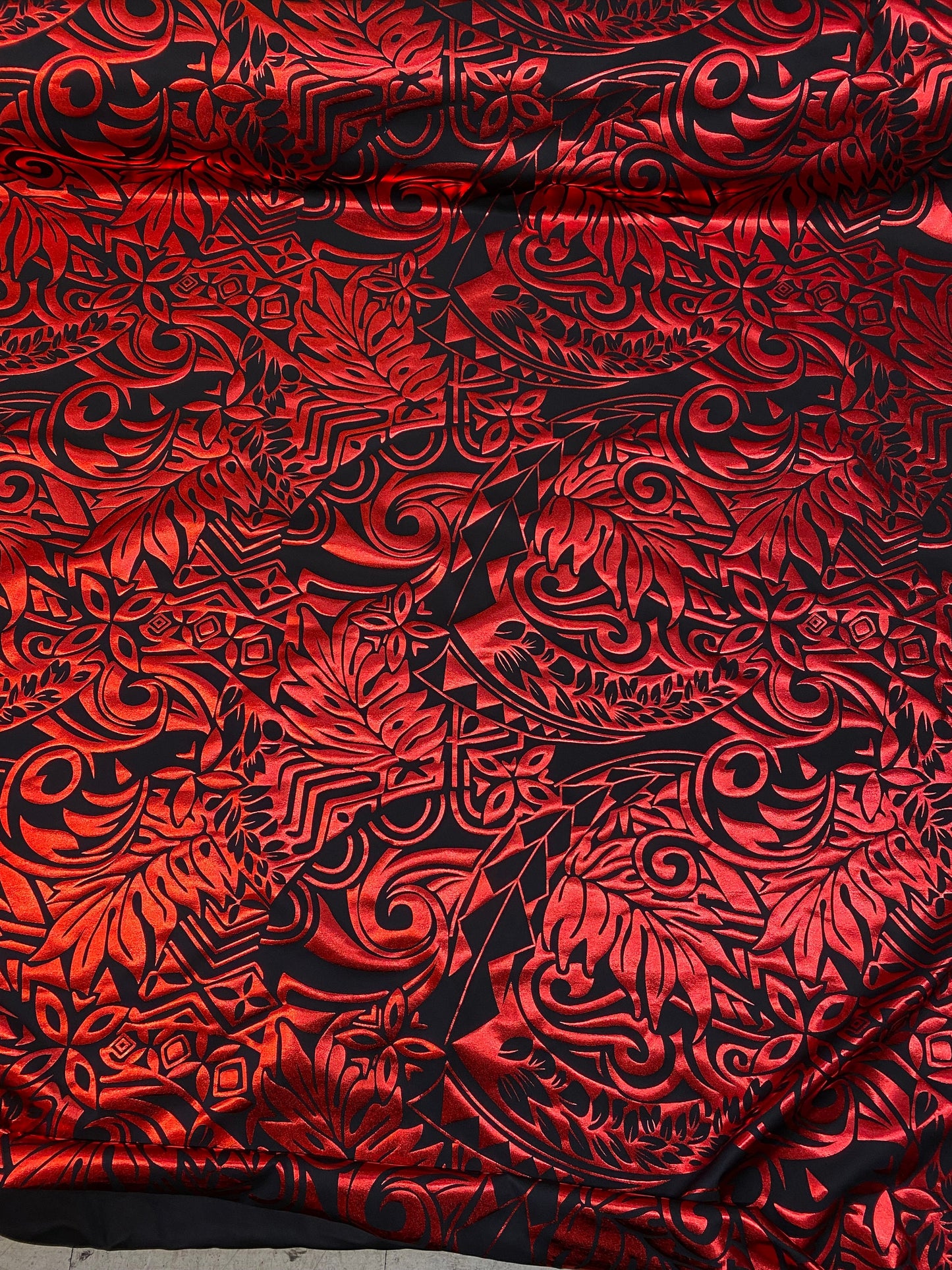 GTEX Collection- Exquisite Traditional Polynesian Tattoo Design | Foil Fabric - 2 Way Stretch Fabric - 60" Luxury Quality (Black & Red)   | Gtex Fabrics