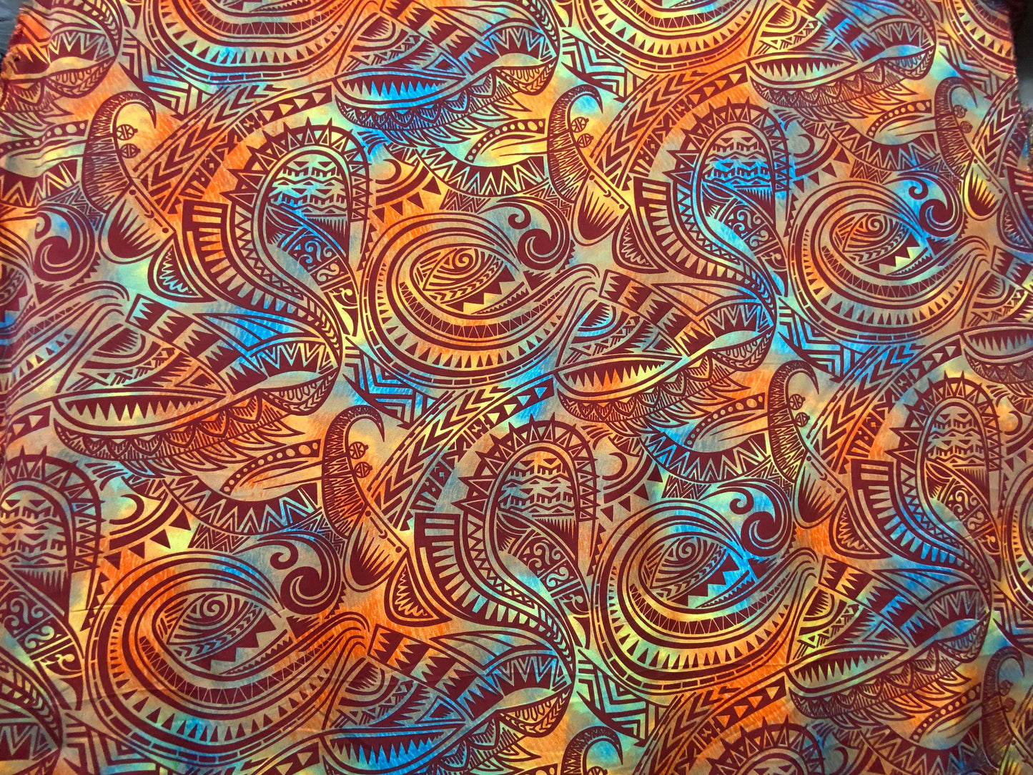 GTEX Collection P100 - Abstract Tribal Watercolor Tattoo Ink  Print Luau All Over Design - Peach Skin Fabric 45"  | Gtex Fabrics