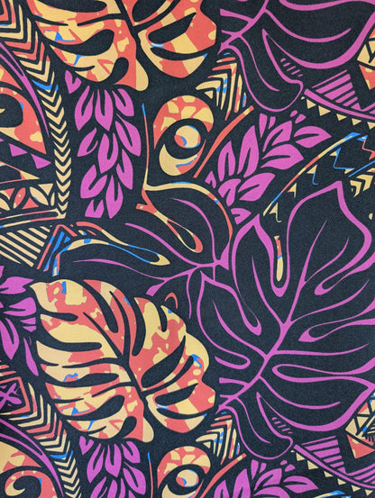 Premium 58” Wide Mini Matt Fabric – Polynesian Monstera Print – Tropical Island Design – Tonga, Samoa – Limited Edition | Gtex Fabrics