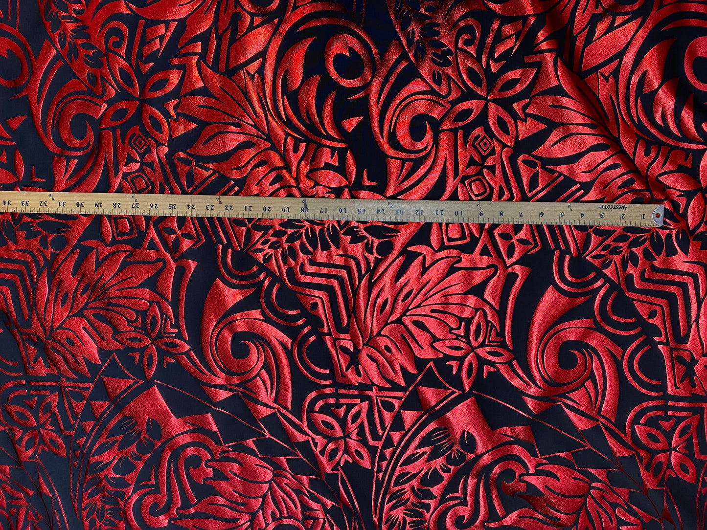 GTEX Collection- Exquisite Traditional Polynesian Tattoo Design | Foil Fabric - 2 Way Stretch Fabric - 60" Luxury Quality (Black & Red)   | Gtex Fabrics