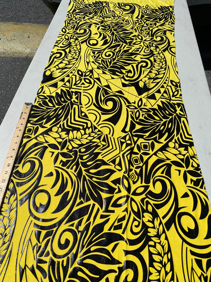 GTEX Collection- Exquisite Traditional Polynesian Tattoo Design | Foil Fabric - Stretch Scuba Fabric - 63" Luxury -Quality (Yellow & Black)  | Gtex Fabrics