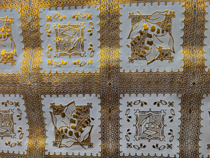 Water-Resistant 54" Cream & Gold Table Cover Vinyl Fabric, Lined, By The Yard (No Felt Back) | Gtex Fabrics