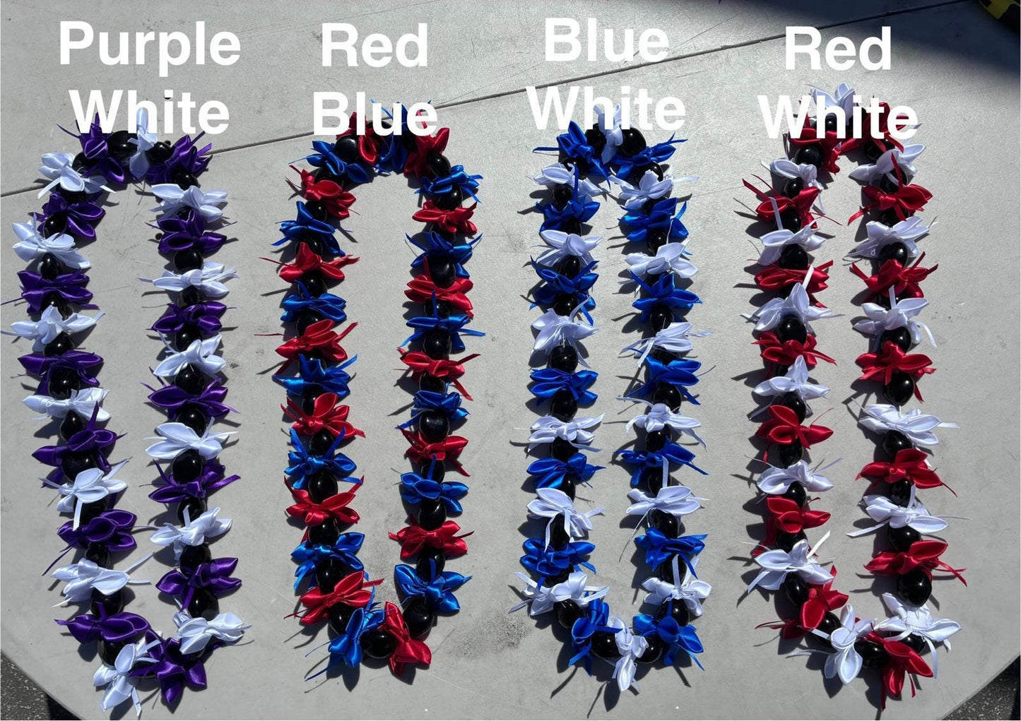 New Hawaiian Graduation Ribbon Kukui Nut Leis - Gift for Grads - Ceremony - New Design -Good Luck, Party, Recognition Wreath | Gtex Fabrics