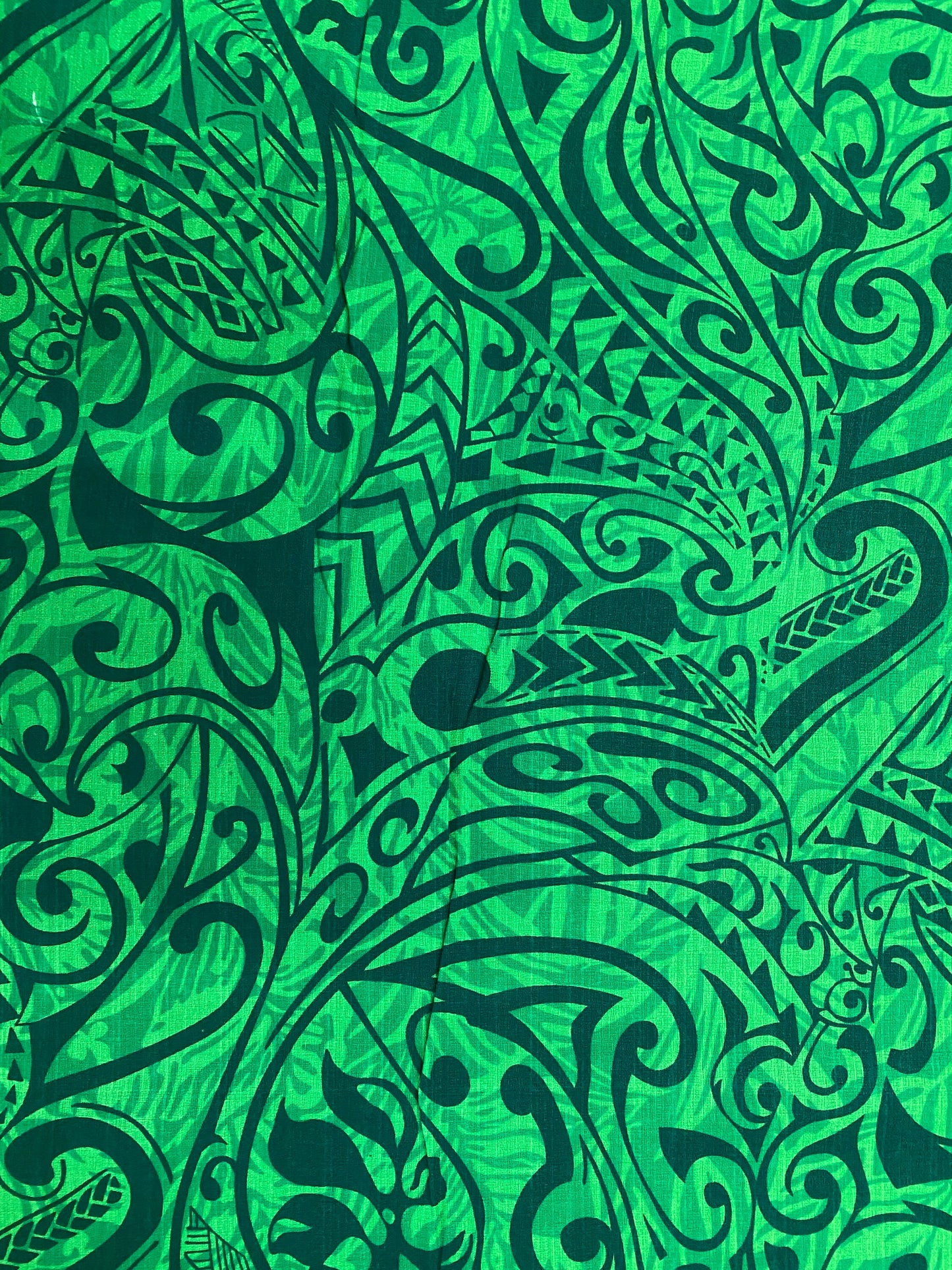 Polynesian Fabric - Green Tribal Tattoo Swirls, Samoan, Fiji, Island Fabric - Sold by the Yard -100% Cotton Lt Bark Cloth -Doby Cotton  | Gtex Fabrics