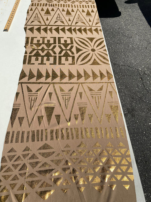 GTEX Collection- Exquisite Traditional Polynesian Tattoo Tapa Design | Foil Fabric - Stretch Scuba Fabric - 63" High-Quality Shimmer Design | Gtex Fabrics