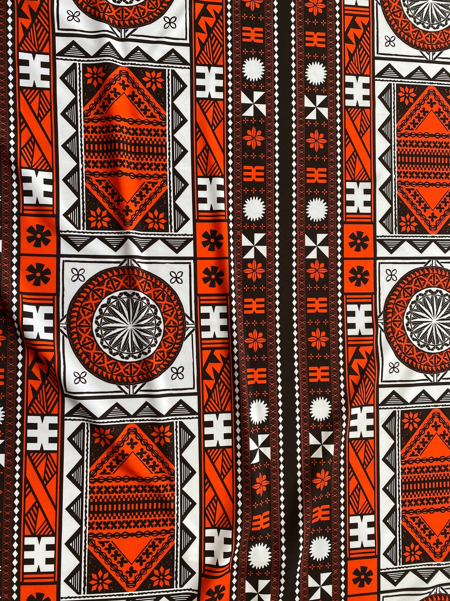 New Fijian Tapa Block Print Fabric - Polynesian Design - Peach Skin Fabric- by the Yard 58" Wide - Fiji Material |Solid Medium Satin Fabric, Charmeuse, Costume, Lining, Décor, Apparel & Fashion Fabric | Gtex Fabrics