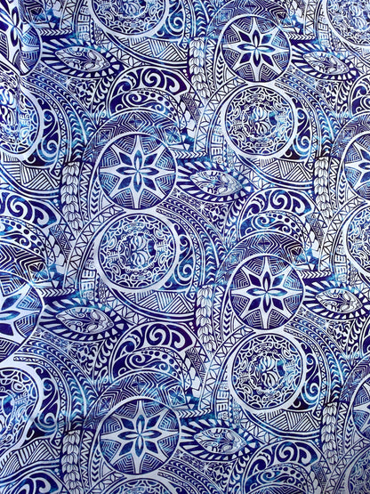 New Polynesian Samoan Print Fabric with Tribal Tattoo Design on Peach Skin - 58" Wide - Island Fabric - By The Yard  | Gtex Fabrics