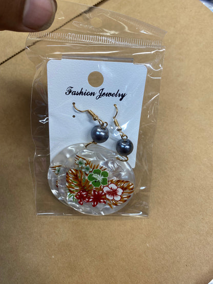 Polynesian Island Tropical Earring Set - Resin Embossed with Pearl - Design 101 | Gtex Fabrics