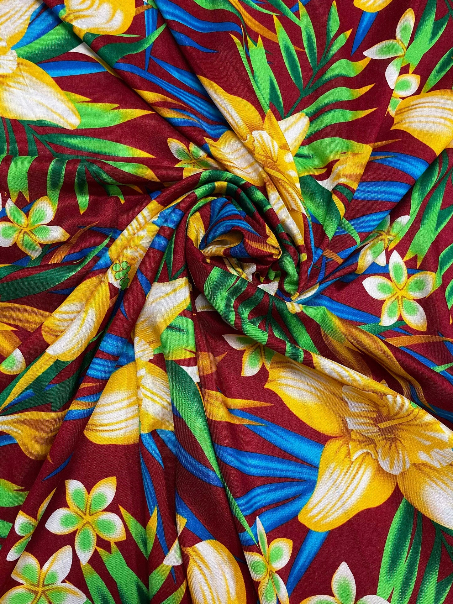 Polynesian Tapa Fabric - Plumeria Hawaiian Cute and Unique Fabric Design - Sold by the Yard - Luxury Rayon Quality 45"  | Gtex Fabrics