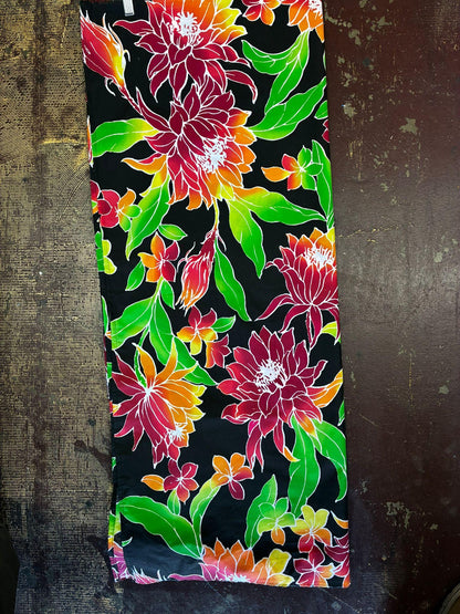 Tropical Black Ei Lava Lava Sarong – Soft Poly Cotton | Handmade in USA | Unisex Wrap 70"x44" | Island Pareo for Any Occasion  | Gtex Fabrics