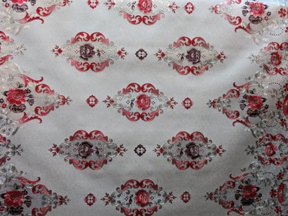Floral 54" Vinyl Table Cover Fabric – Elegant Design, Lined, Red & White - By The Yard (No Felt Back) | Gtex Fabrics