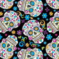 Mexican Heritage Folkloric Sugar Skulls 100% Cotton Fabric / Black Calaveras Fabric / David Textiles / 44" wide | Gtex Fabrics