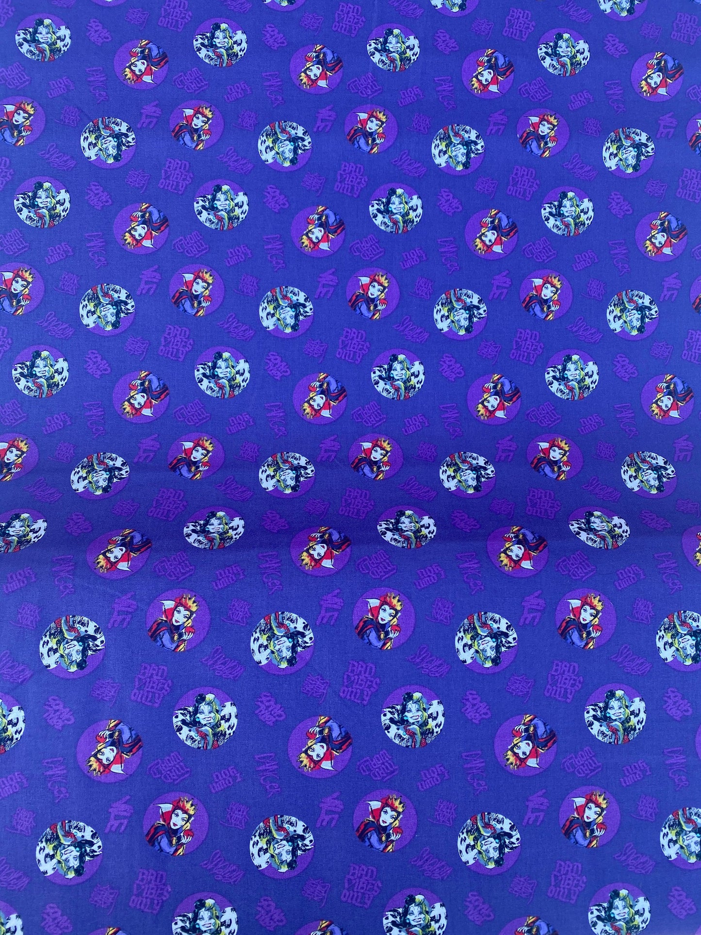 Disney Villains Fabric - Cruella & Maleficent Toss - 100% Cotton - 44” Wide - Sold by the Yard - High Quality Quilting and Craft Fabric | Gtex Fabrics