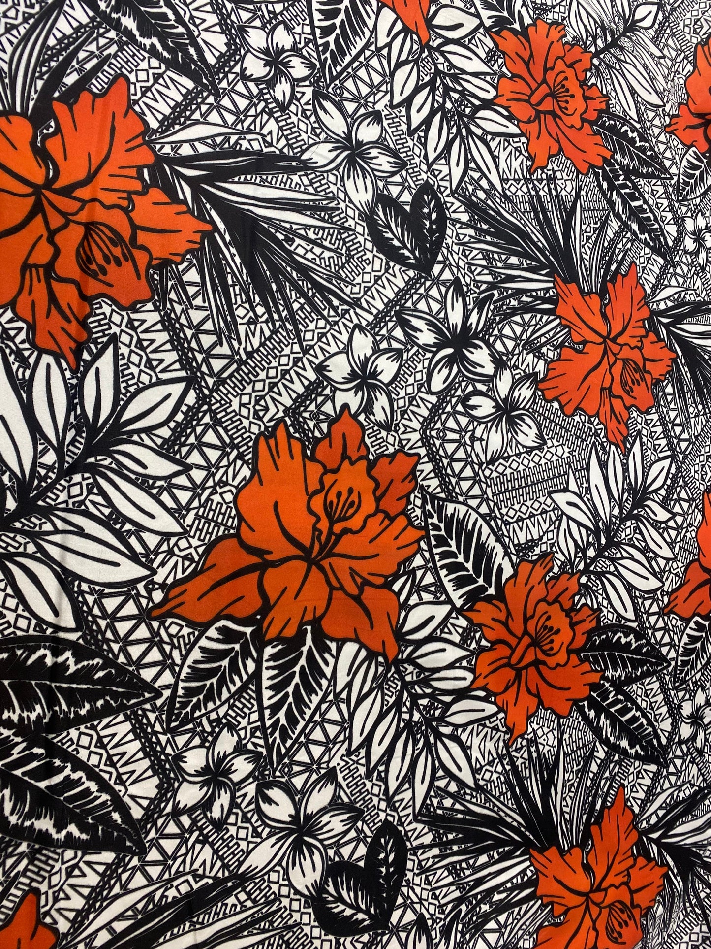 Hawaiian Print Luau Floral Tribal Tattoo Design Polyester Fabric 60” Sold By The Yard   | Gtex Fabrics