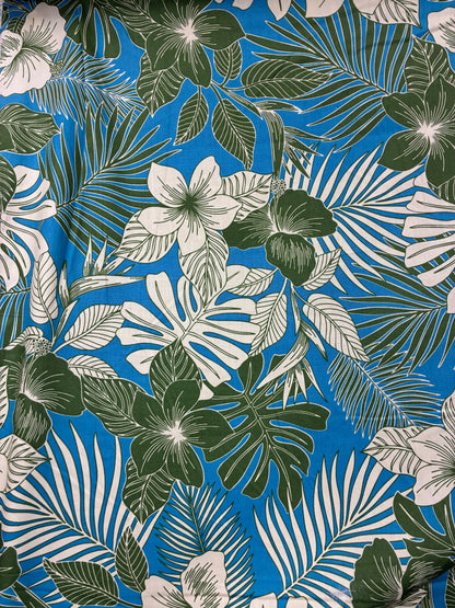 New Hawaiian Tropical Print Fabric – Blue 100% Cotton Fabric, 44” Wide Floral Island Print by the Yard