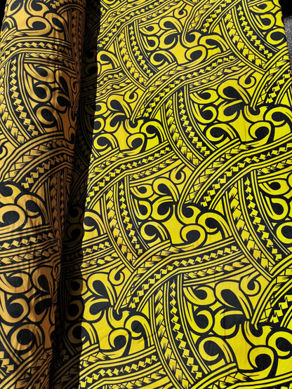 Island Fabric - Polynesian Tribal Fabric – 100% Polyester MiniMatt – Made in New Zealand 60” Wide (Yellow and Black)  | Gtex Fabrics