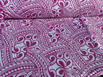Island Fabric - Polynesian Tribal Fabric – 100% Polyester MiniMatt – Made in New Zealand 60” Wide (White and Pink)  | Gtex Fabrics