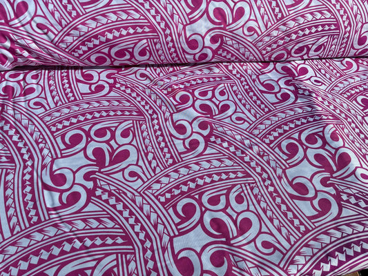 Island Fabric - Polynesian Tribal Fabric – 100% Polyester MiniMatt – Made in New Zealand 60” Wide (White and Pink)  | Gtex Fabrics