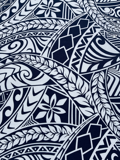 New Polynesian Tribal Tapa Tattoo Fabric  Navy and White 100% Cotton Fabric, 44” Wide Island Print by the Yard