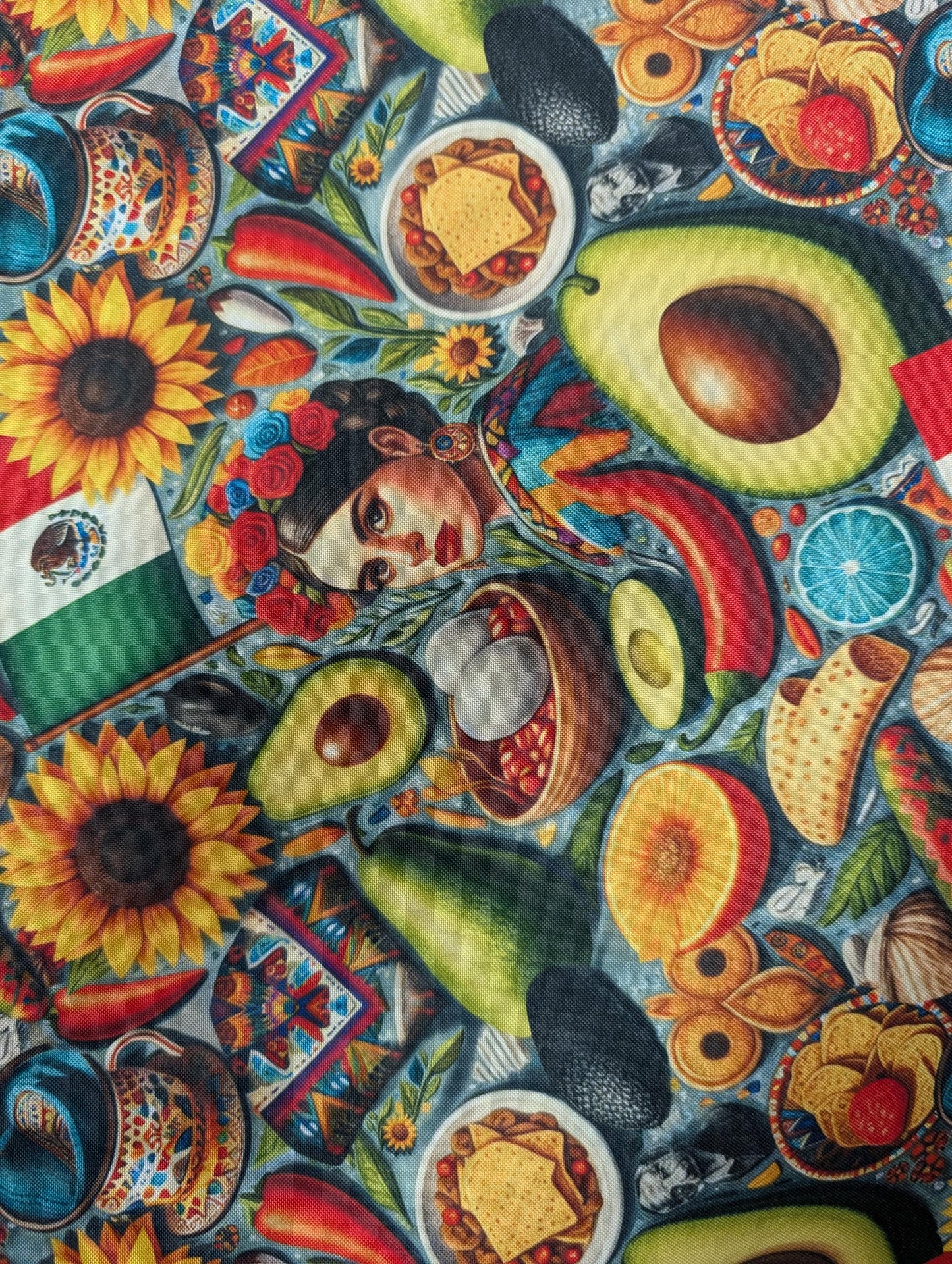High Quality Mexican Fabric by the Yard – Frida Kahlo, Tattoo, Avocado, Sombrero, Cinco De Mayo – Mini Matt Material   | Gtex Fabrics