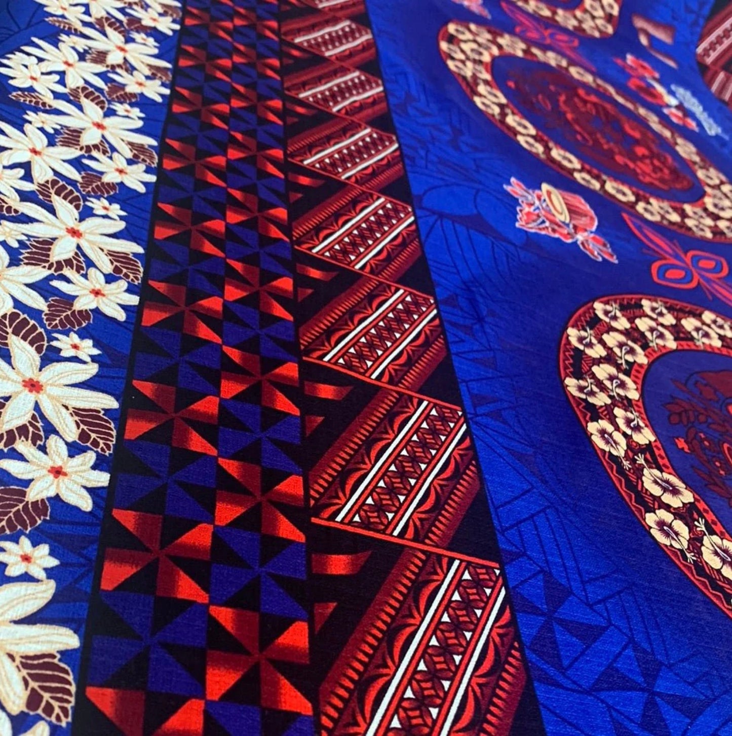 Polynesian Doby Cloth, Bark Cloth, 100% Cotton, High Quality Rich Colors - Seal of Tonga Cloth, Tonga Island Fabric, New Design - Blue | Gtex Fabrics