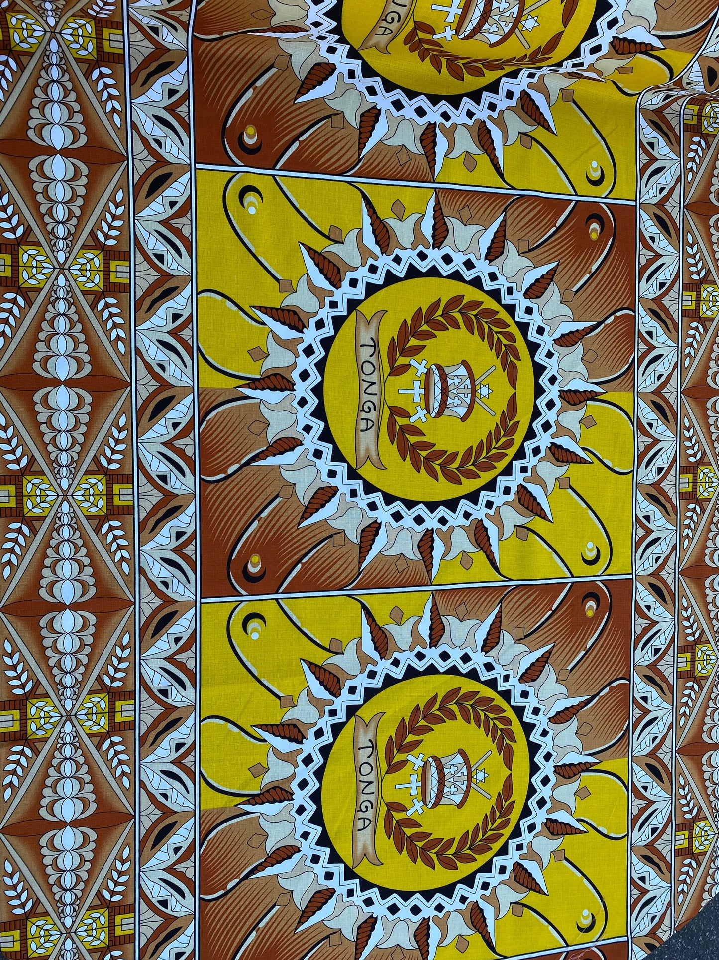 GTEX Collection B500 - Polynesian Tapa Fabric, Island Fabric, High Quality Vibrant New Design, Tonga Island Fabric, Seal of Tonga, Tradition | Gtex Fabrics