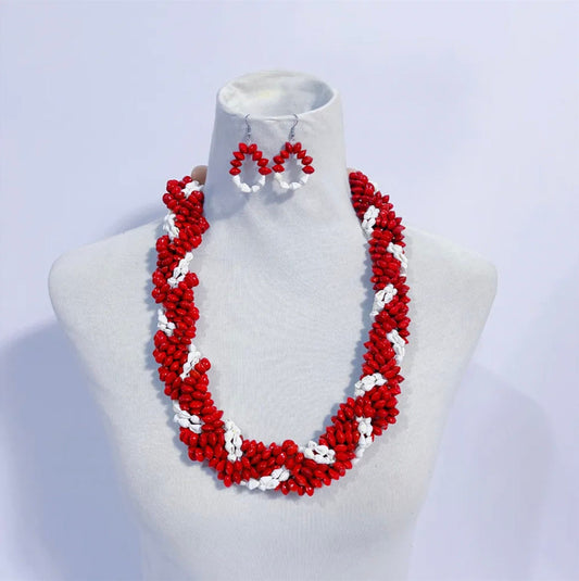 Polynesian, Samoan, Tongan Men's Traditional - Lopa Seeds White Nasa Shell Necklace Red Beans Acacia Beans w Acrylic Kukui Nuts Leis |  Gtex Fabricss