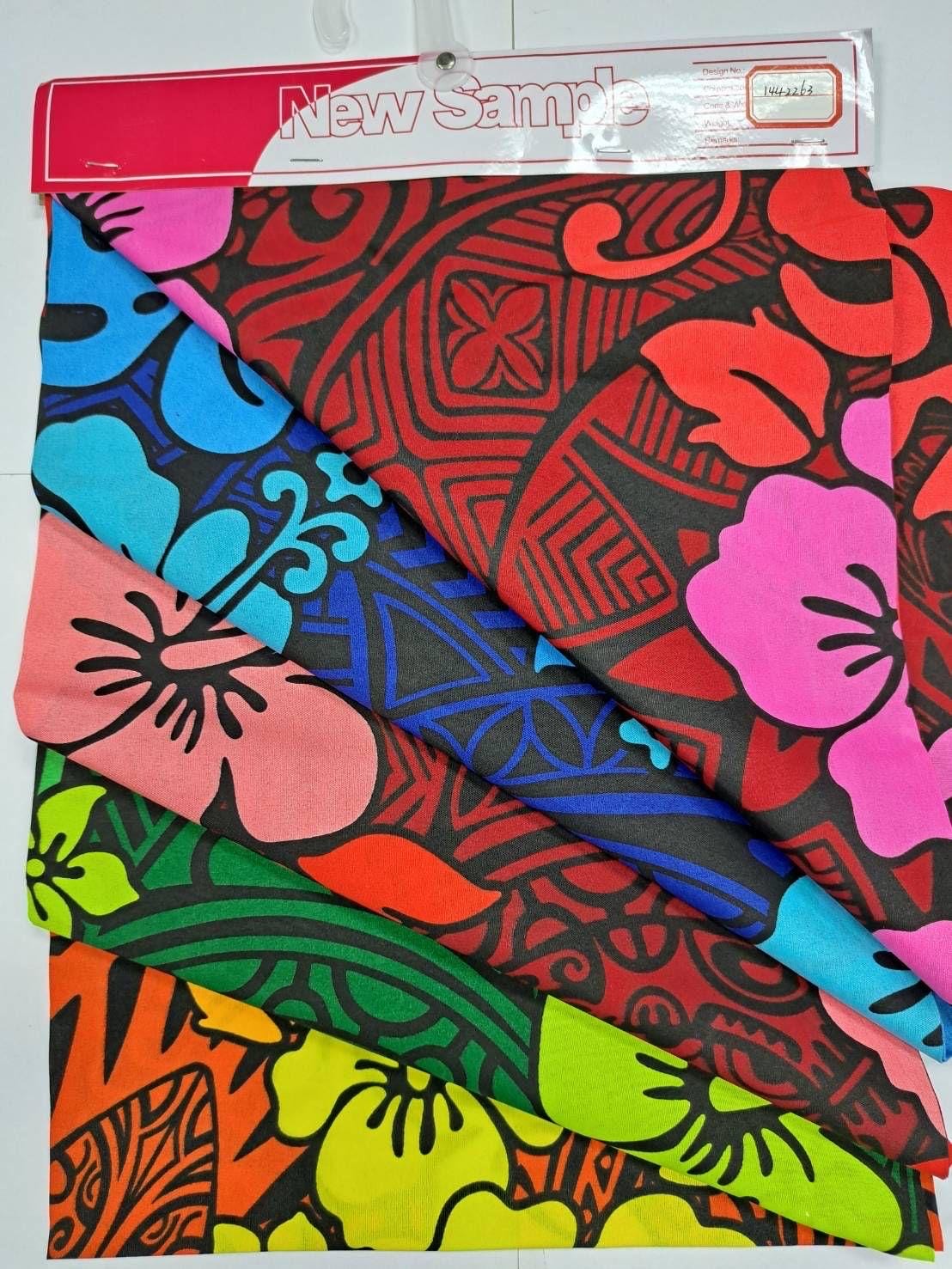 Roll, Bolt – Polynesian Elegance: 36″ Polyester Fabric with Poly Cotton Feel– Tropical and Floral Fusion- Made In Thailand – Wholesale Price  | Gtex Fabrics
