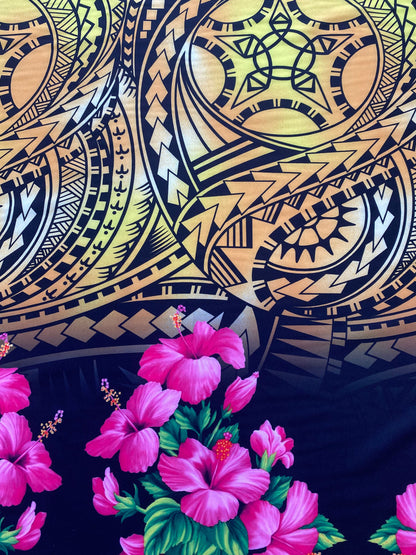 New Floral Tribal Tattoo Polynesian Fabric - Peach Skin Fabric- by the Yard 58" Wide - New Design - Island Fabric 108  | Gtex Fabrics