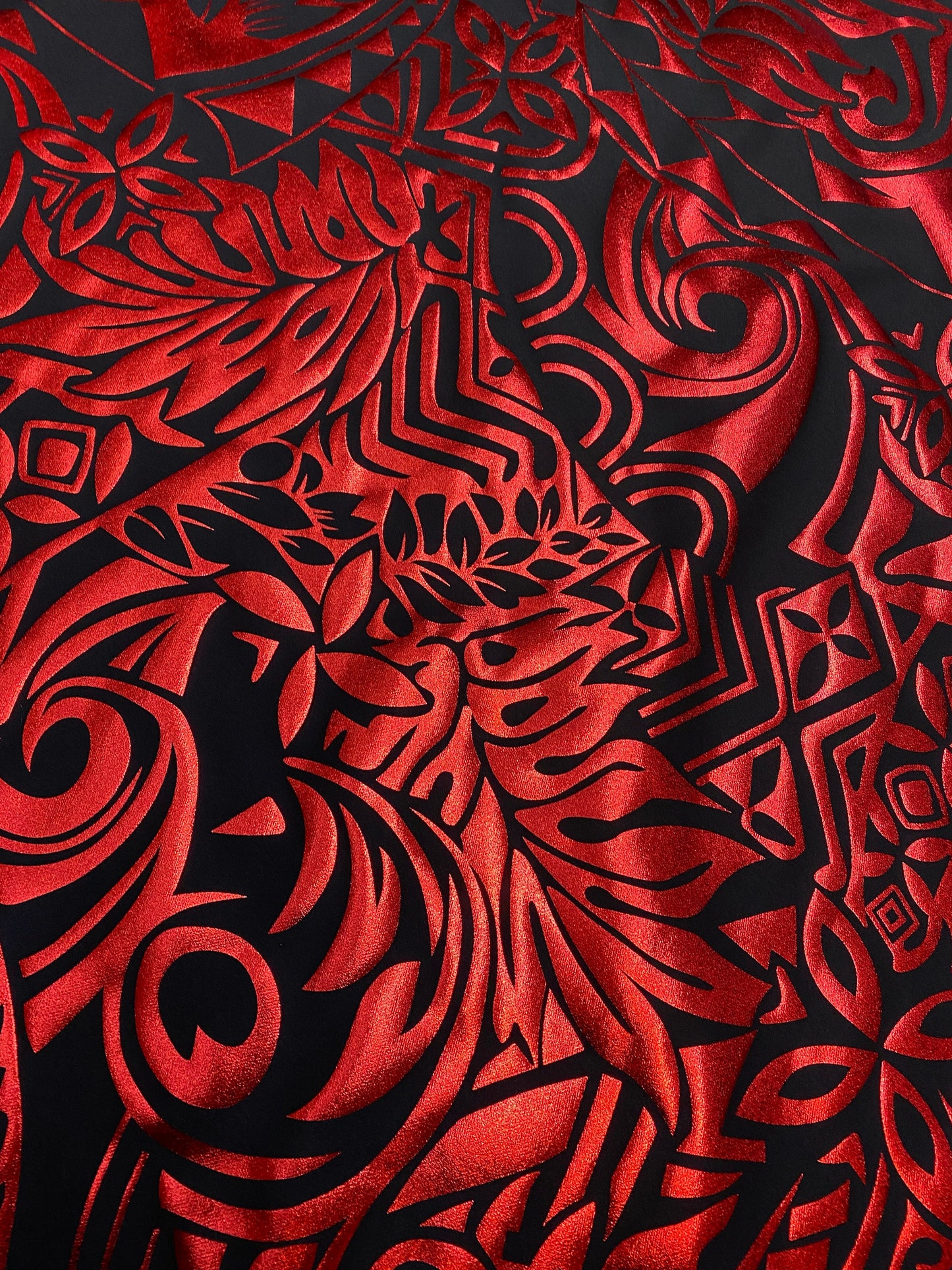 GTEX Collection- Exquisite Traditional Polynesian Tattoo Design | Foil Fabric - 2 Way Stretch Fabric - 60" Luxury Quality (Black & Red)   | Gtex Fabrics