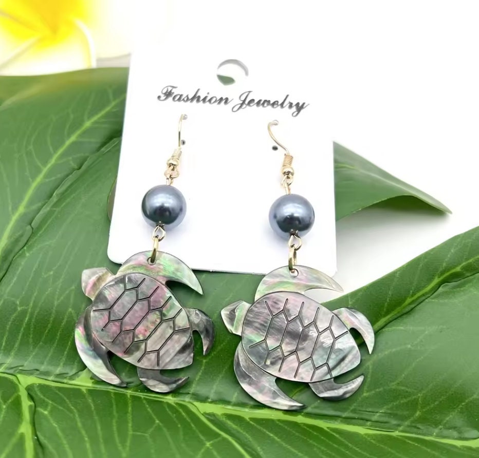 Polynesian Island Tropical Earring Set - Resin Embossed with Pearl - Design 102  | Gtex Fabrics