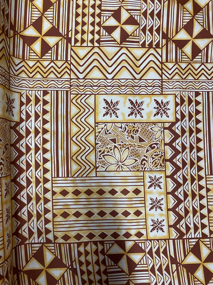 Polynesian Elegance: 36" Polyester Fabric with Poly Cotton Feel– Tribal and Floral Fusion  Tapa Block Print- Made In Thailand - Low Price  | Gtex Fabrics