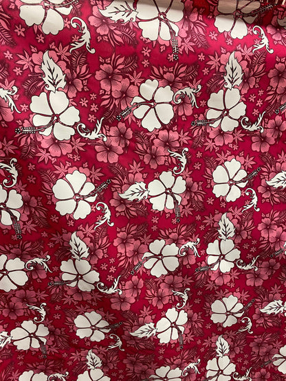 Hawaiian Print Luau Floral Hibiscus Poly Cotton Feeling Fabric 60" Sold By The Yard Tropical Vintage Tropical Hawaiian Print  | Gtex Fabrics