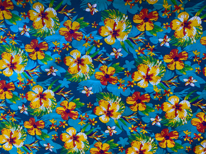 Polynesian Elegance: 36" Polyester Fabric with Poly Cotton Feel– Hawaiian and Floral Fusion- Made In Thailand - Low Price - Roll Wholesale | Gtex Fabrics