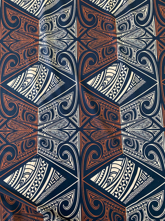Polynesian Tribal Tattoo Fabric – Brown & Black | Samoan, Tongan, Fijian Islander Print | PeachSkin Material – 58" Wide - Sold By The Yard  | Gtex Fabrics