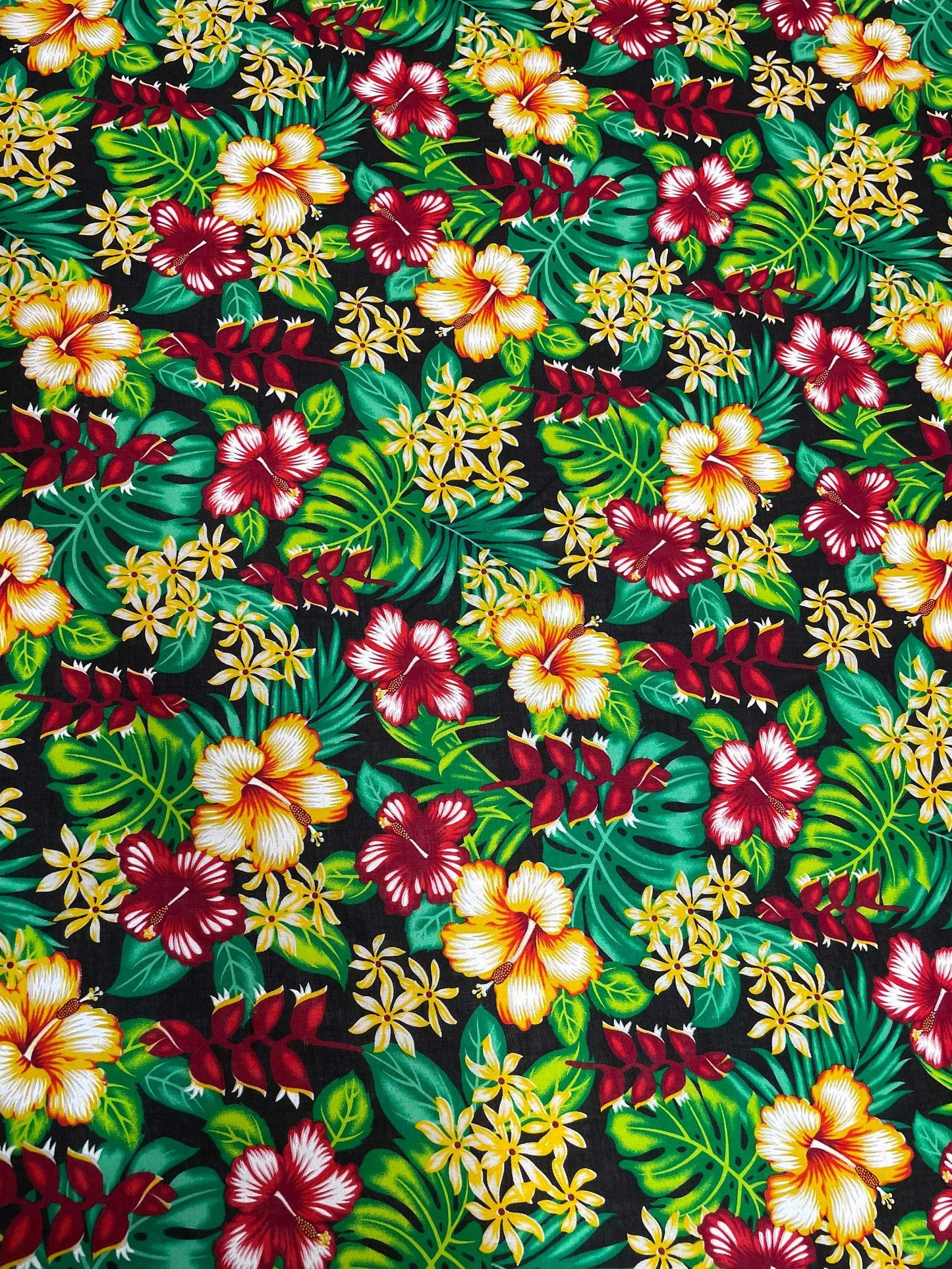 GTEX Collection A200- Polynesian Floral Fabric - Plumeria Hawaiian Flowers All over Fabric Design - Sold by the Yard - Rayon Fabric 45"  | Gtex Fabrics