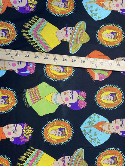 Alexander Henry Frida Kahlo Fantastico - Woman of Courage - Black 100% Cotton Algodon tela material By The Yard  | Gtex Fabrics