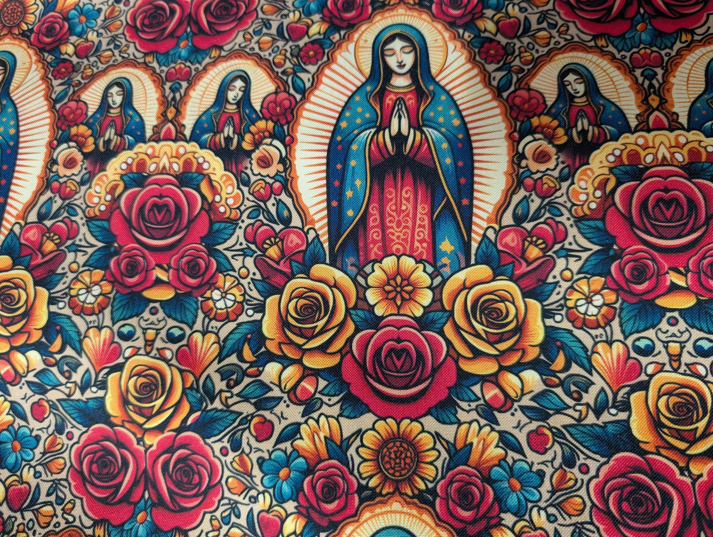 High Quality Mini Matt Fabric, Catholic Fabric, Lady Guadalupe Fabric, Church Fabric Material, Hispanic Religious Fabric by The Yard.  | Gtex Fabrics