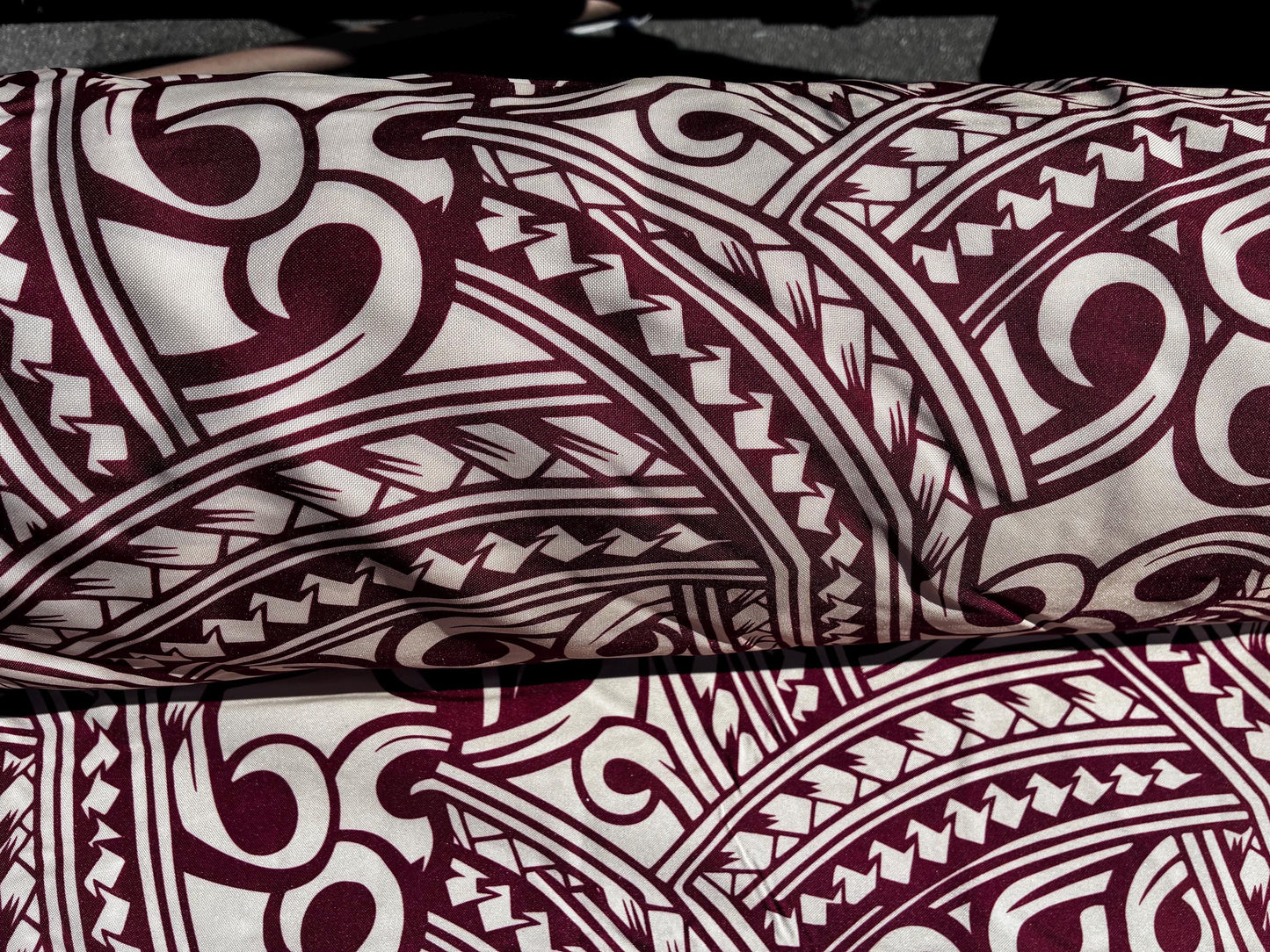 Island Fabric - Polynesian Tribal Fabric – 100% Polyester MiniMatt – Made in New Zealand 60” Wide (Beige and Burgundy)  | Gtex Fabrics