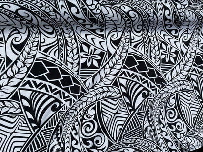 New Polynesian Tribal Tapa Tattoo Fabric Black and White 100% Cotton Fabric, 44” Wide Island Print by the Yard