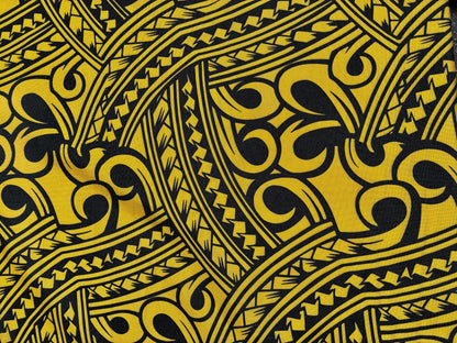 Island Fabric - Polynesian Tribal Fabric – 100% Polyester MiniMatt – Made in New Zealand 60” Wide (Yellow and Black)  | Gtex Fabrics