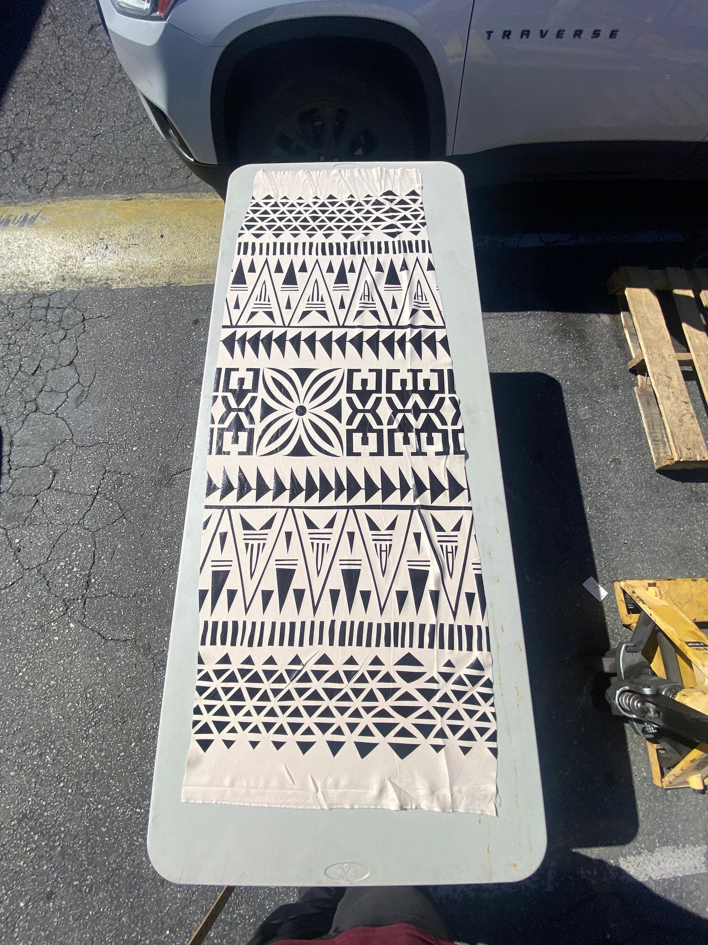 GTEX Collection- Exquisite Traditional Polynesian Tattoo Design | Foil Fabric - Stretch Scuba Fabric - 63" Luxury -Quality (Cream & Black) | Gtex Fabrics