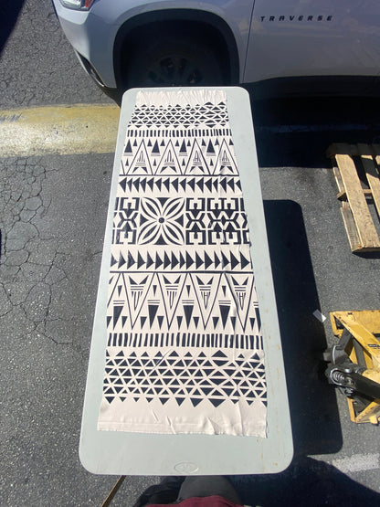 GTEX Collection- Exquisite Traditional Polynesian Tattoo Design | Foil Fabric - Stretch Scuba Fabric - 63" Luxury -Quality (Cream & Black) | Gtex Fabrics