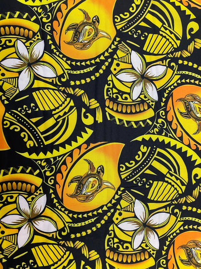 New Tropical Hibiscus and Turtle Design Polynesian Fabric - Lt. Peach Skin Fabric- by the Yard 58" Wide - New Design - Island Fabric | Gtex Fabrics